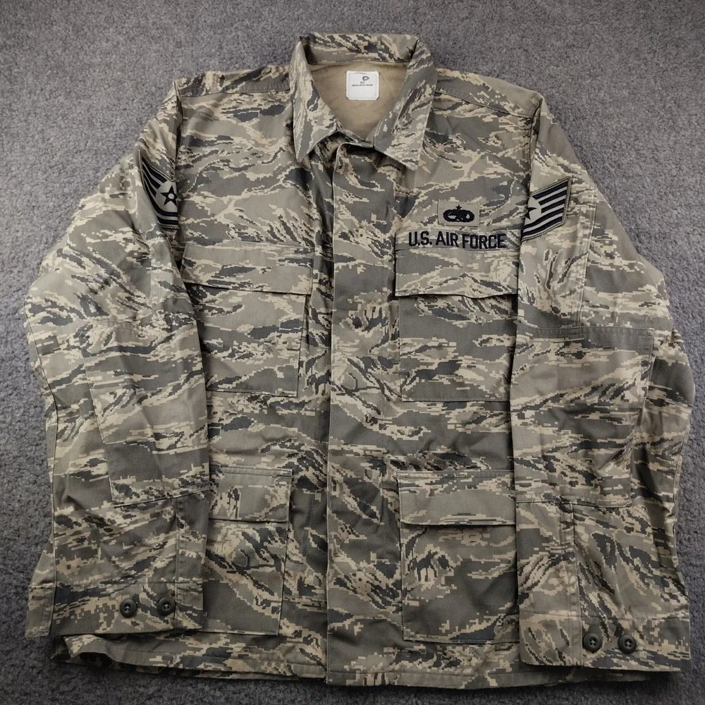 US Air Force Jacket Mens 46R ABU Digital Tiger Stripe Camo Propper Patches